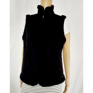 CHAPS Women's Vest Size S Faux Fur Lined/Edged Black Polyester/Blend Pockets